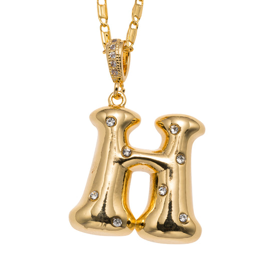 18K Gold Plated Wheat Chain Necklace with Embedded Crystal Initial "H"