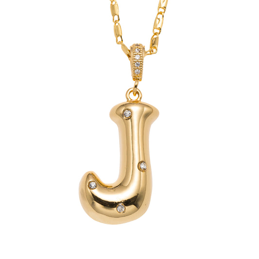 18K Gold Plated Wheat Chain Necklace with Embedded Crystal Initial "J"