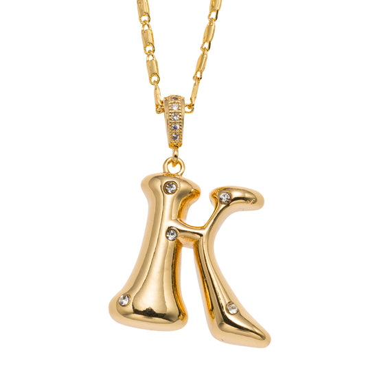 18K Gold Plated Wheat Chain Necklace with Embedded Crystal Initial "K"