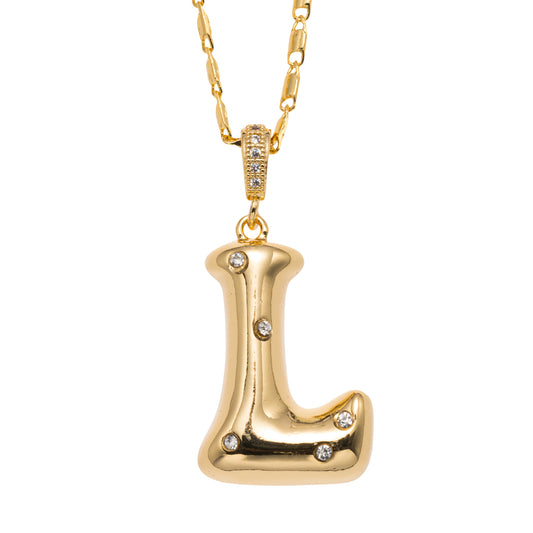 18K Gold Plated Wheat Chain Necklace with Embedded Crystal Initial "L"
