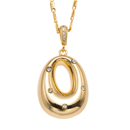 18K Gold Plated Wheat Chain Necklace with Embedded Crystal Initial "O"