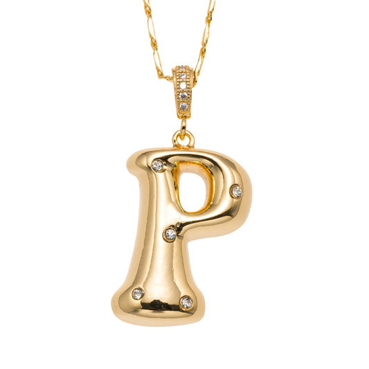 18K Gold Plated Wheat Chain Necklace with Embedded Crystal Initial "P"