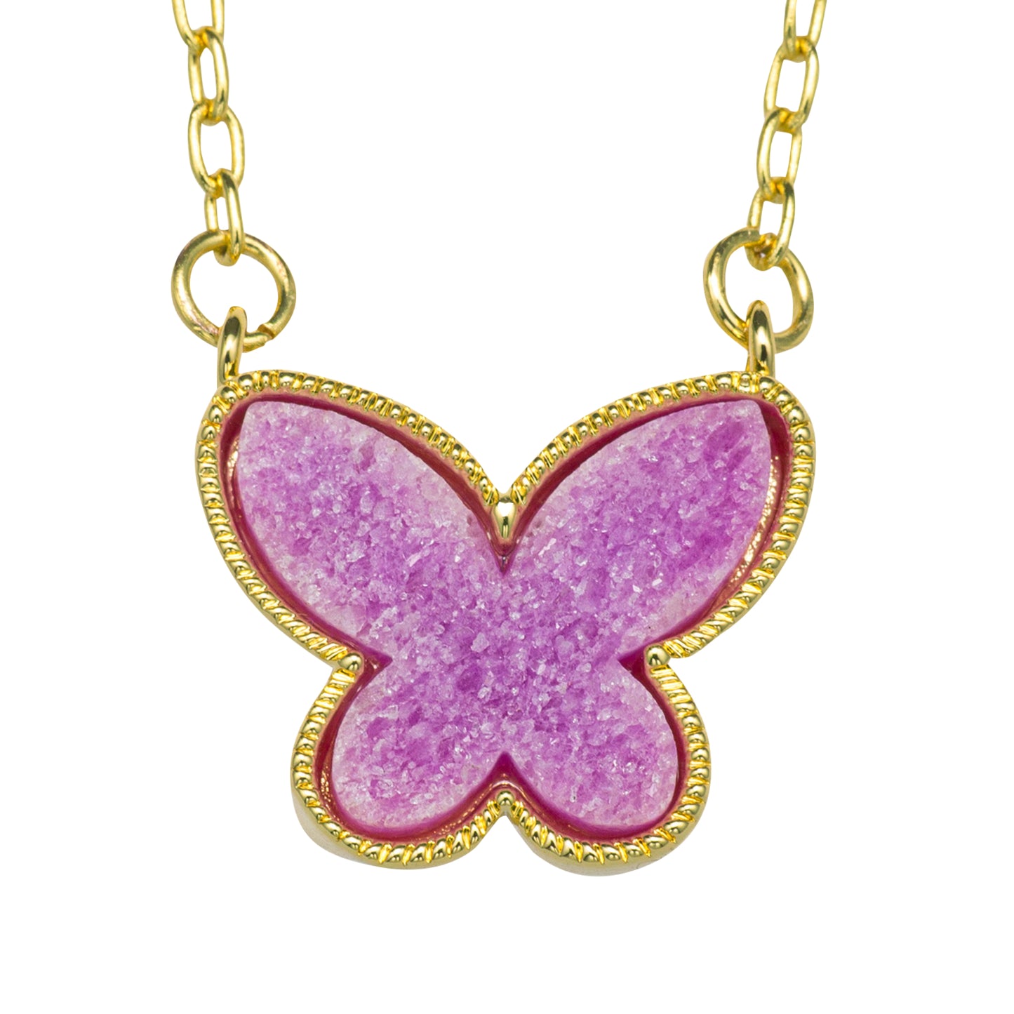 Kids 18K Gold Plated Necklace with Purple Butterfly Druzy