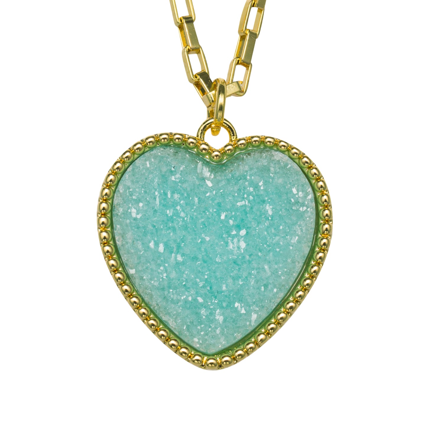 Kids 18K Gold Plated Necklace with Teal Heart Druzy