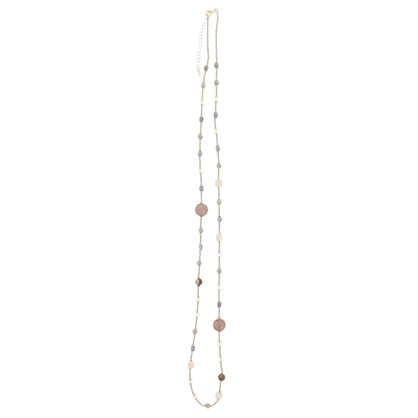 Gold, Natural Stone, Faceted & Seed Beaded Necklace