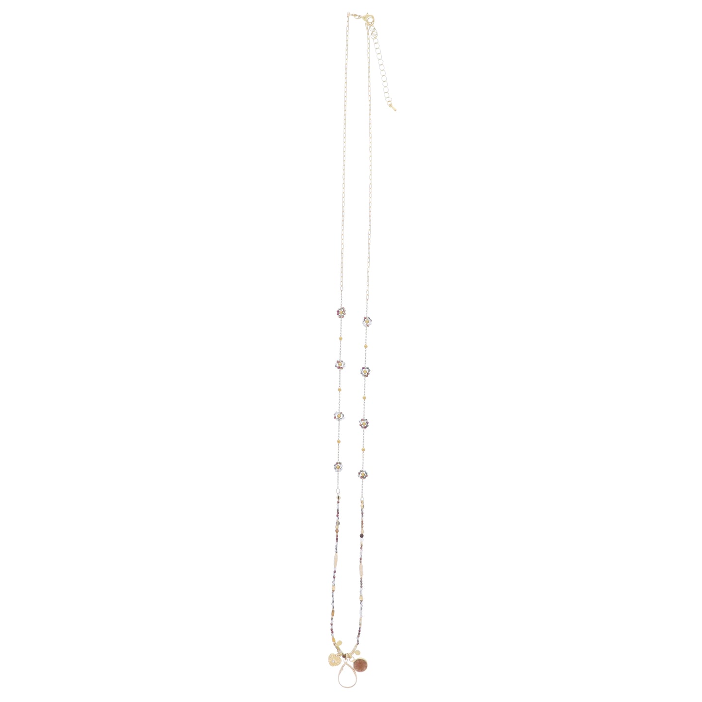 Multi Brown, White, AB Beaded Necklace with Charm Accents