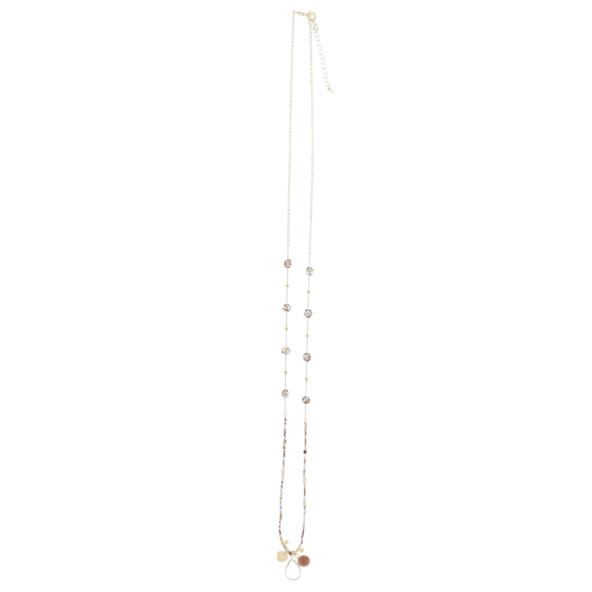 Multi Brown, White, AB Beaded Necklace with Charm Accents