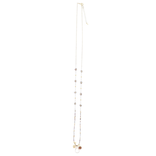 Multi Brown, White, AB Beaded Necklace with Charm Accents