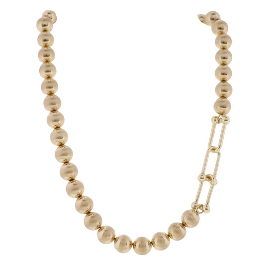Gold Beaded Necklace with Link Accents
