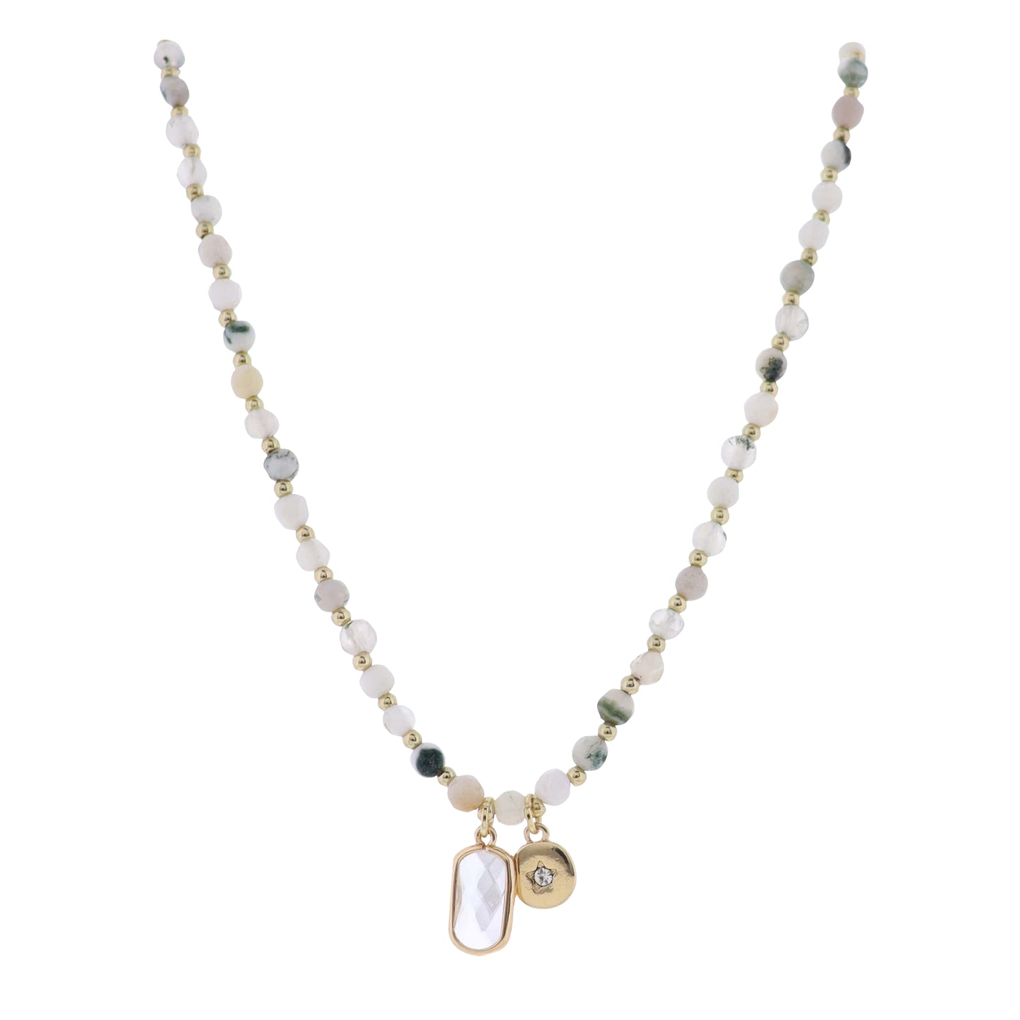 Gold, Natural, Cream Faceted Chain, Beaded Multi Layer Necklace