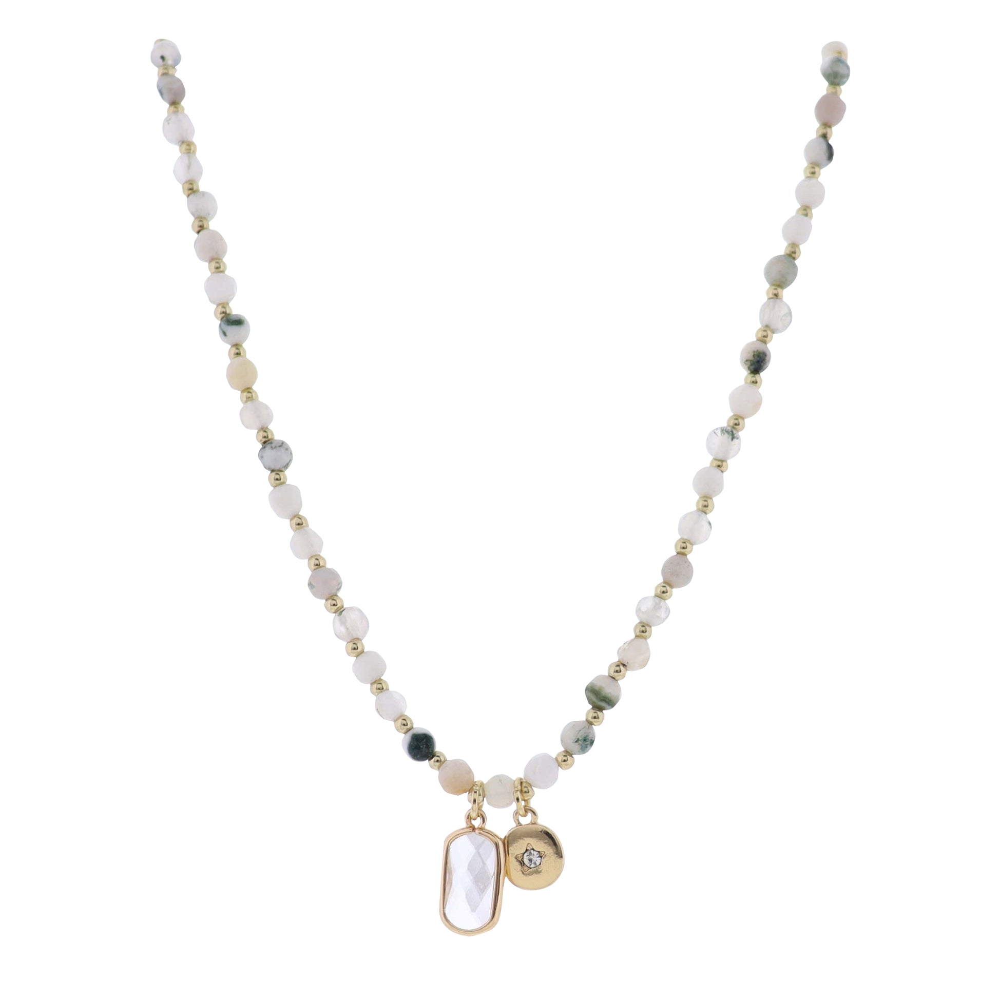 Gold, Natural, Cream Faceted Chain, Beaded Multi Layer Necklace