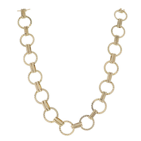Gold Textured Circle Link Chain Necklace