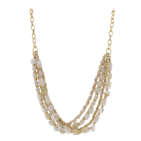 Mossy, Gold Stone Beaded Necklace with Clear, Gold Charm Accents