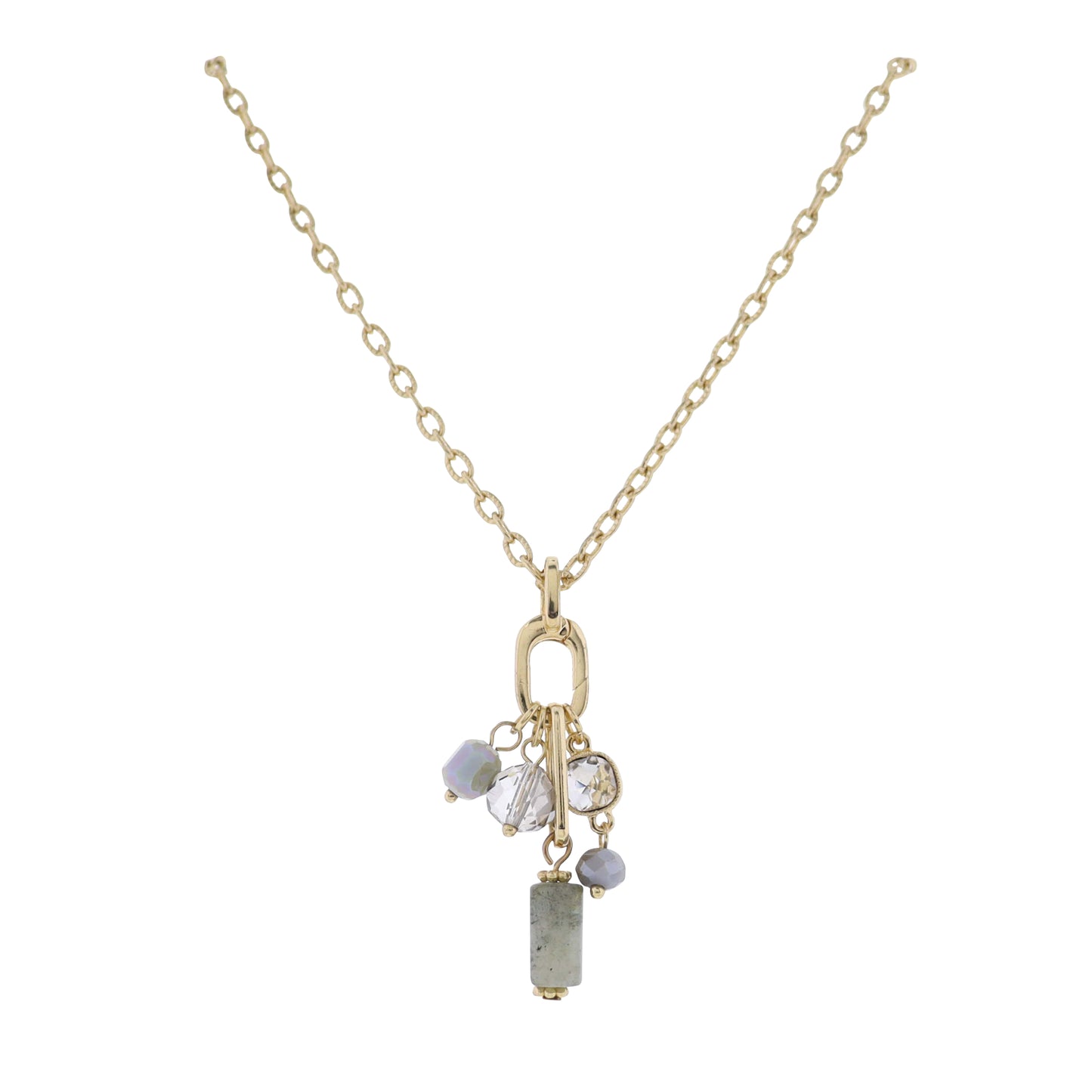 Gold Link Chain Necklace with Grey Stone Accents