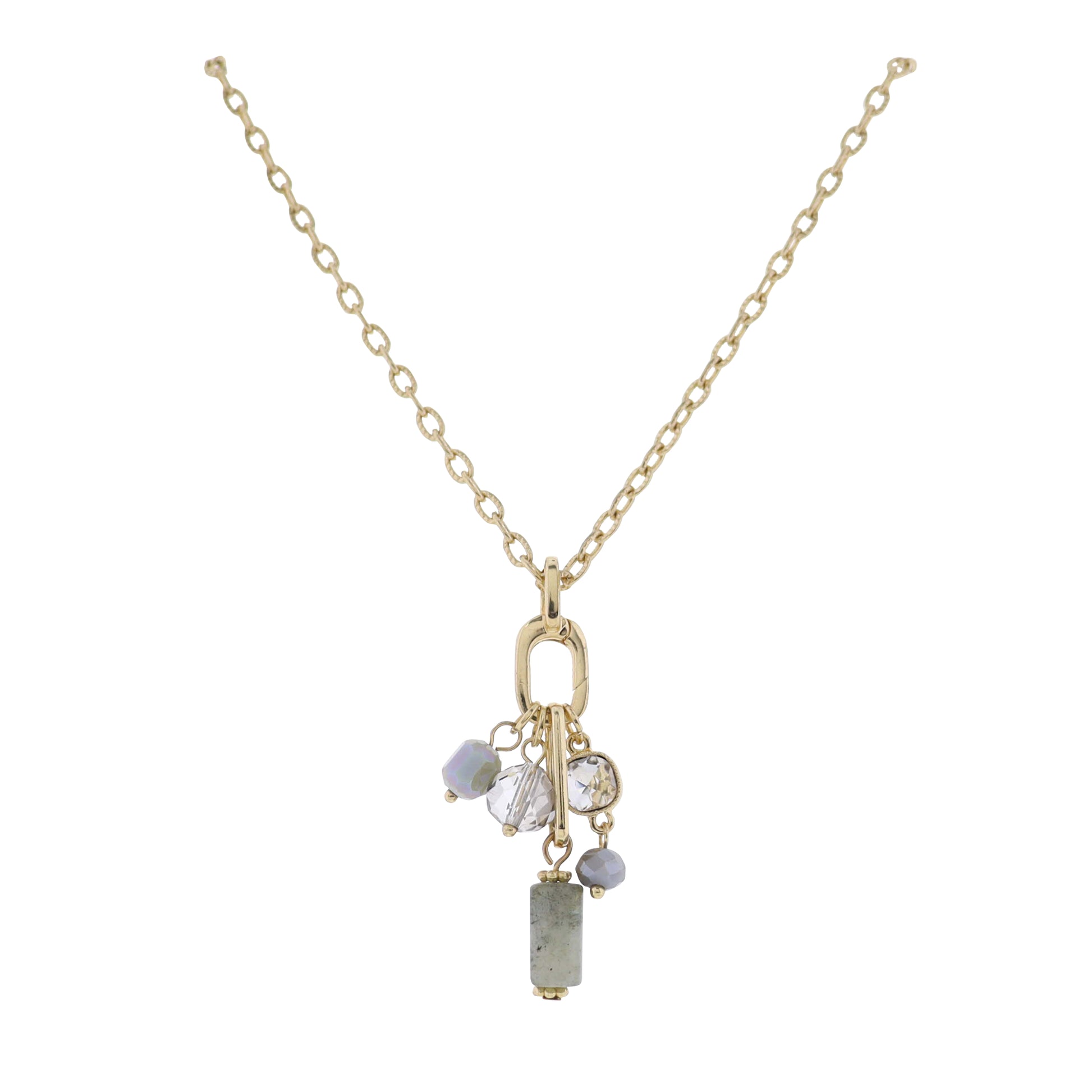 Gold Link Chain Necklace with Grey Stone Accents