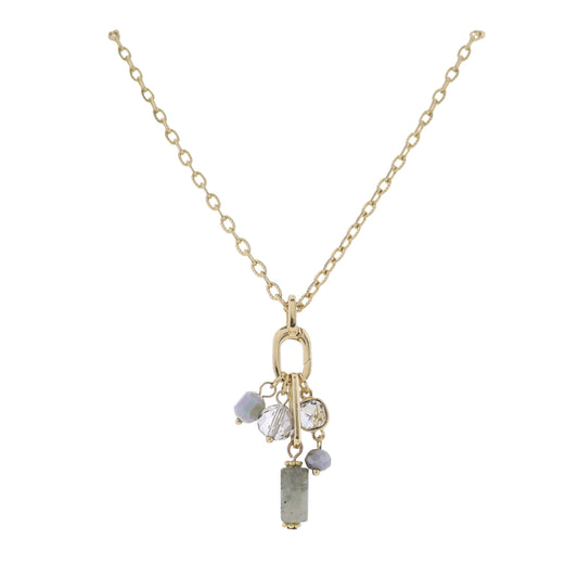Gold Link Chain Necklace with Grey Stone Accents