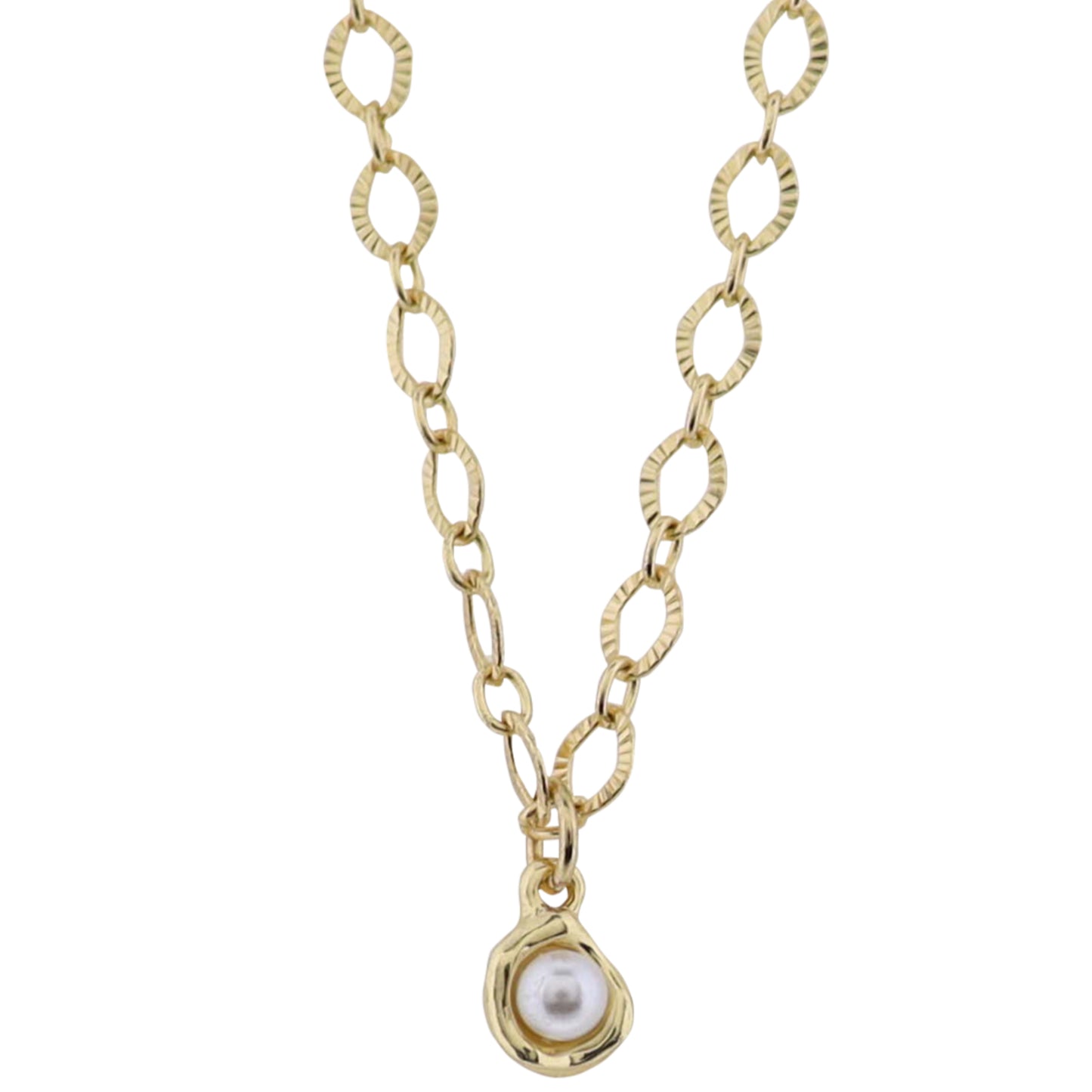 18K Gold Plated Chain Necklace with Pearl Inside Gold Casting