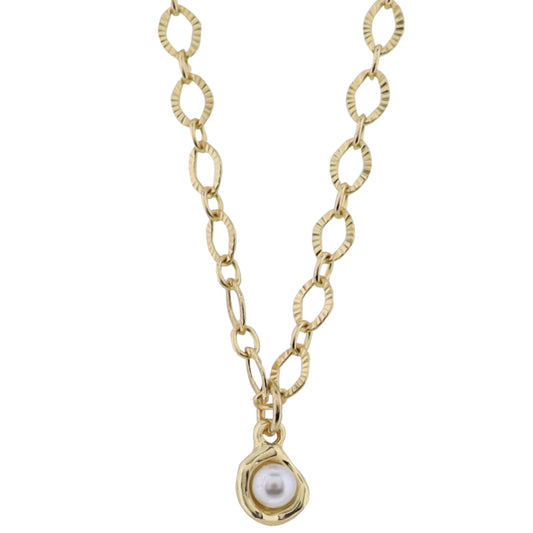 18K Gold Plated Chain Necklace with Pearl Inside Gold Casting