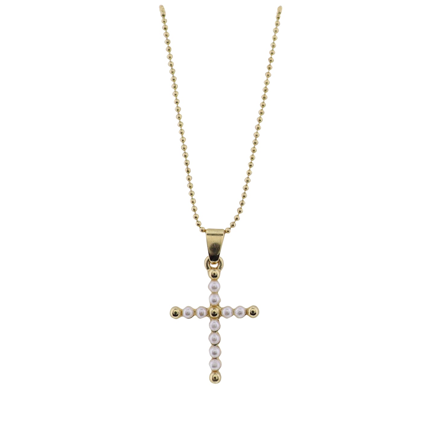18K Gold Plated Chain Necklace with Pearl Beaded Cross