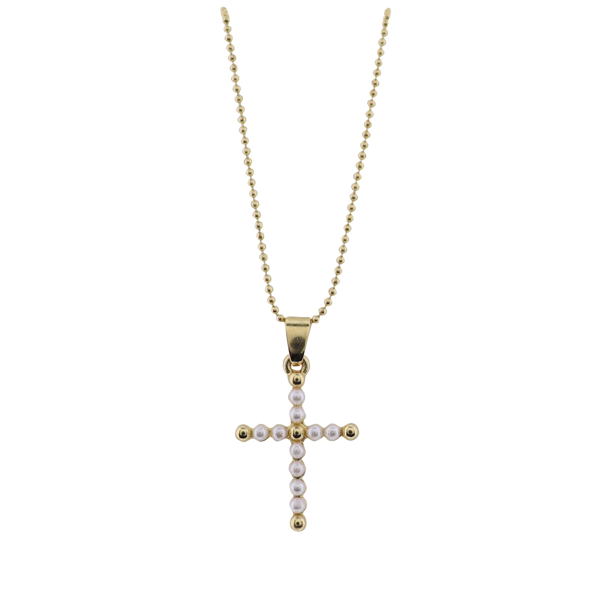 18K Gold Plated Chain Necklace with Pearl Beaded Cross