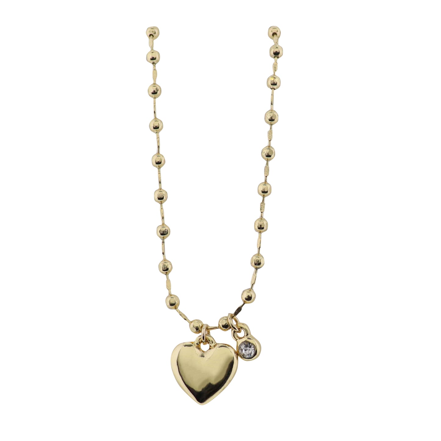 18K Gold Plated Chain Necklace with Gold Heart with Crystal Charm