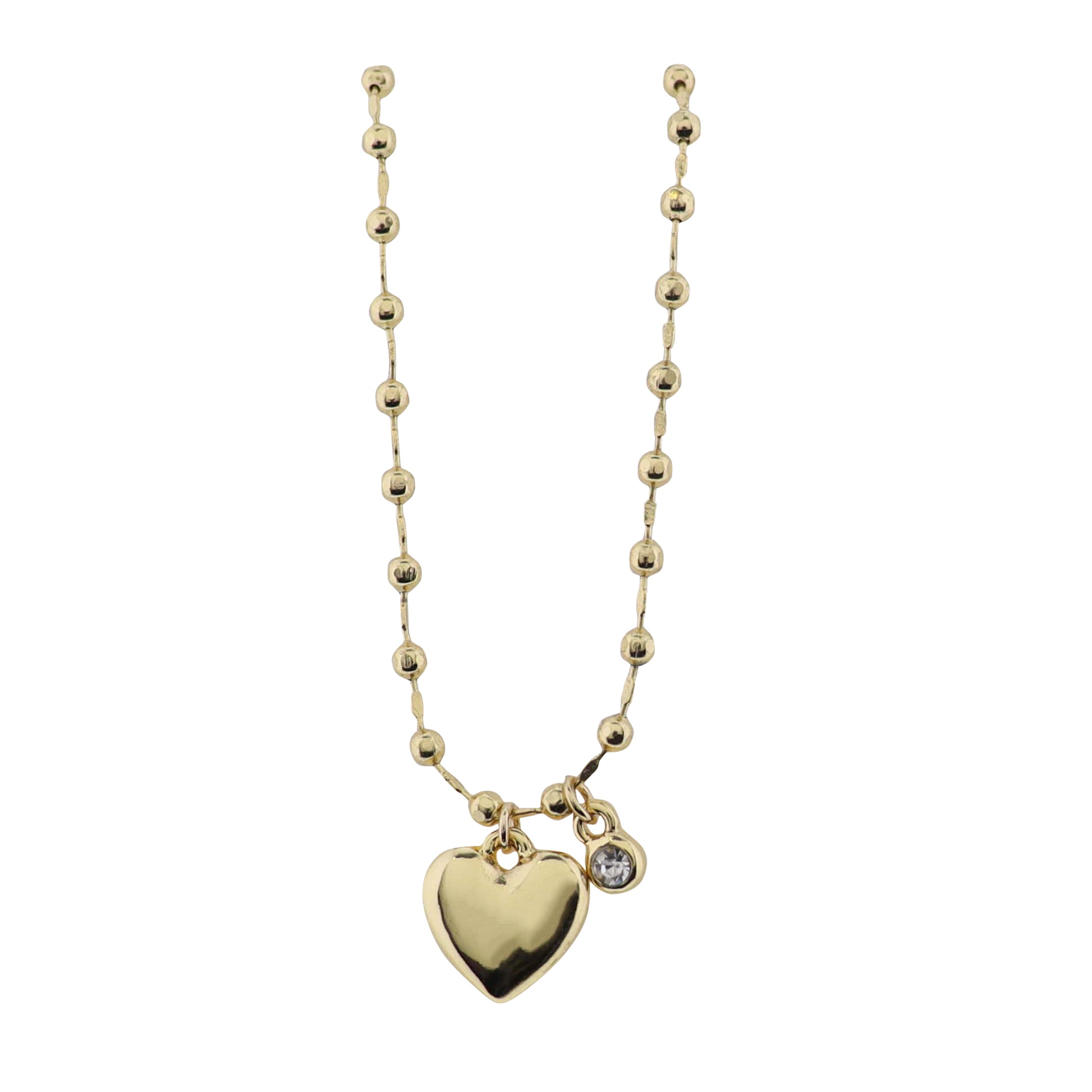 18K Gold Plated Chain Necklace with Gold Heart with Crystal Charm
