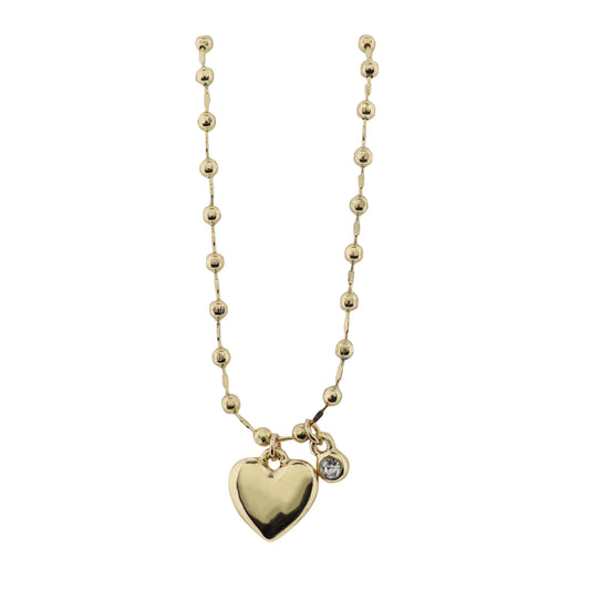18K Gold Plated Chain Necklace with Gold Heart with Crystal Charm
