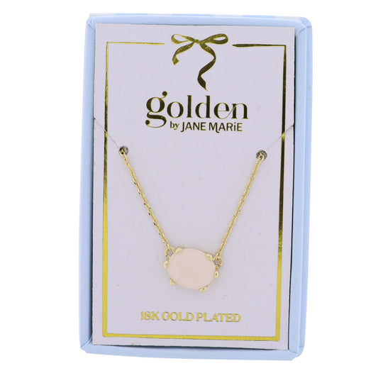 18K Gold Plated Chain Necklace with White Stone Oval