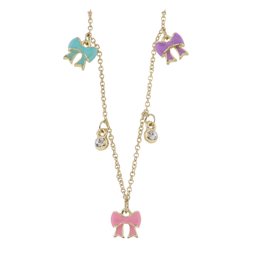 Kids Gold Cable Chain Necklace with Multi Bows & Crystals