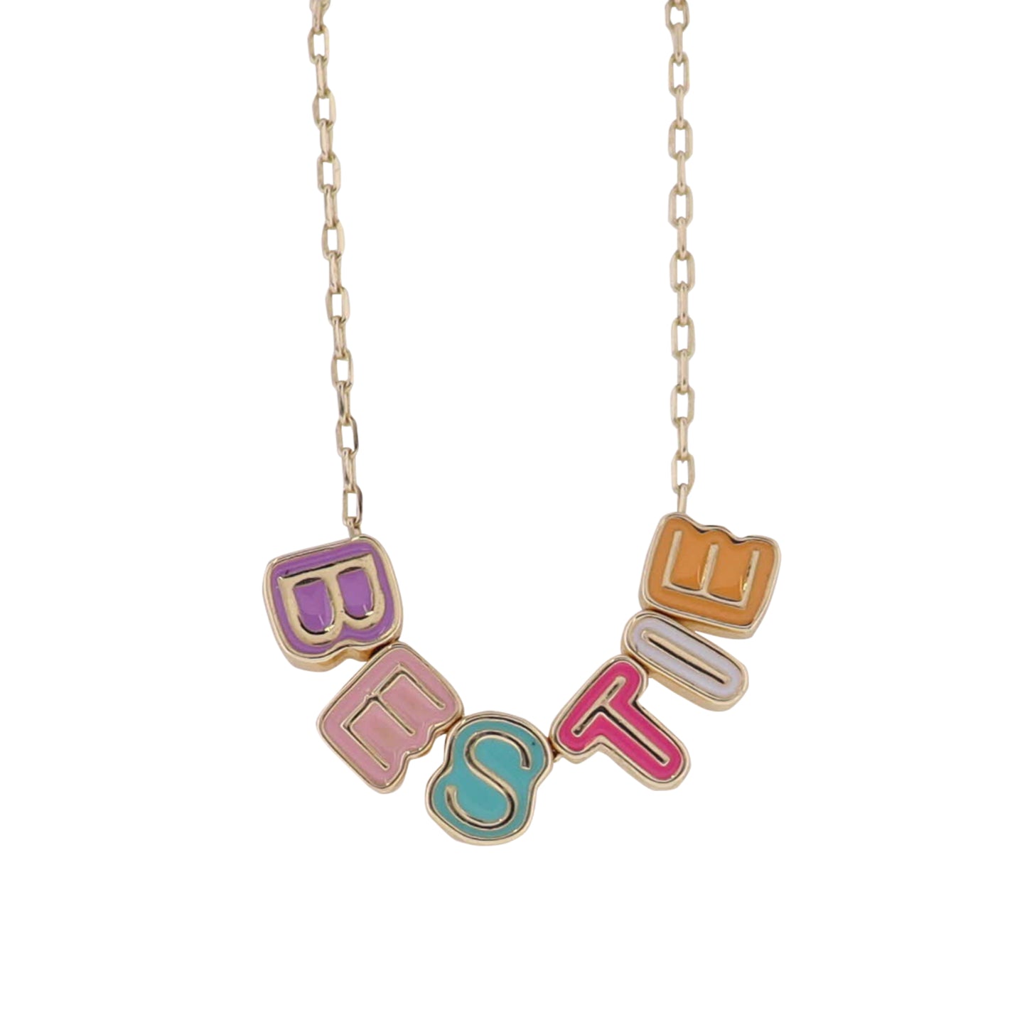 Kids Gold Paperlink Chain Necklace with Multi "Bestie"
