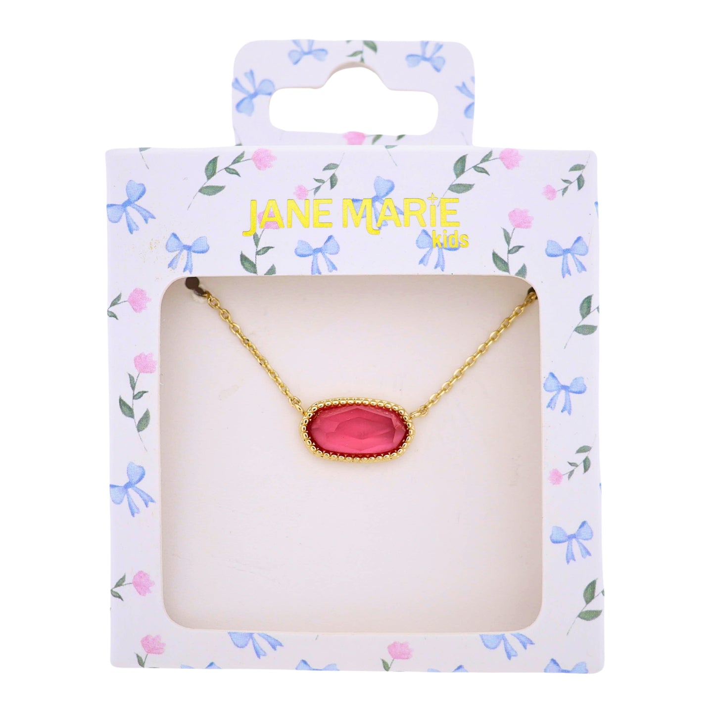 Kids Gold Cable Chain Necklace with Pink Sideways Rectangle