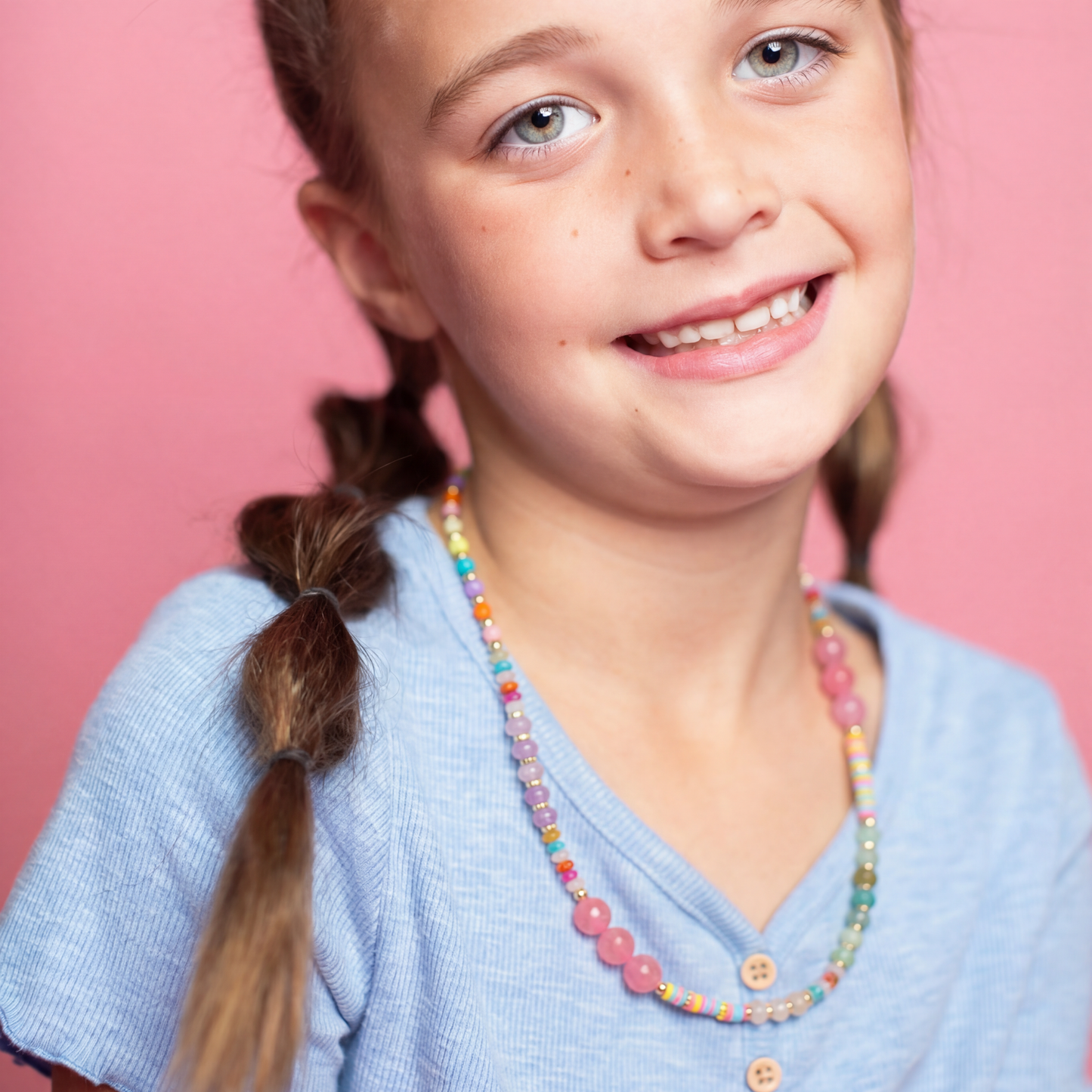 Kids Multi Stone, Rubber Disk Beaded Necklace
