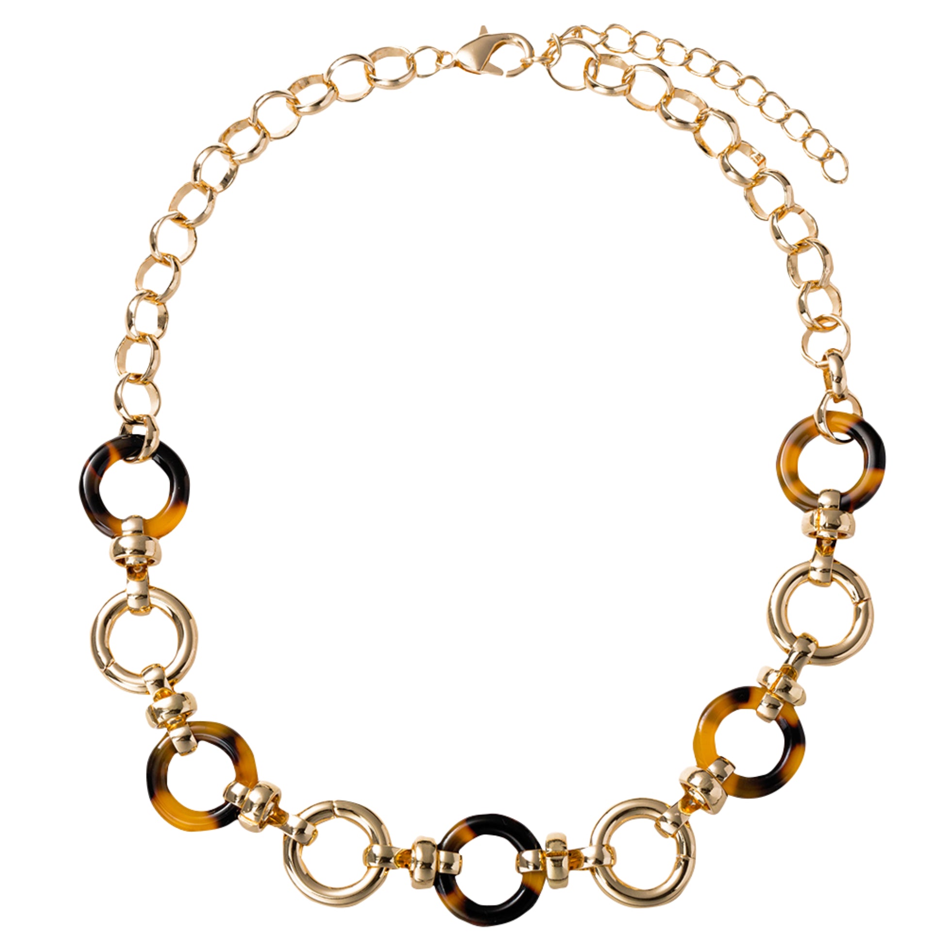 Gold, Tortoise Smaller Circle Linked Necklace