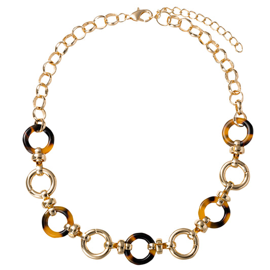Gold, Tortoise Smaller Circle Linked Necklace