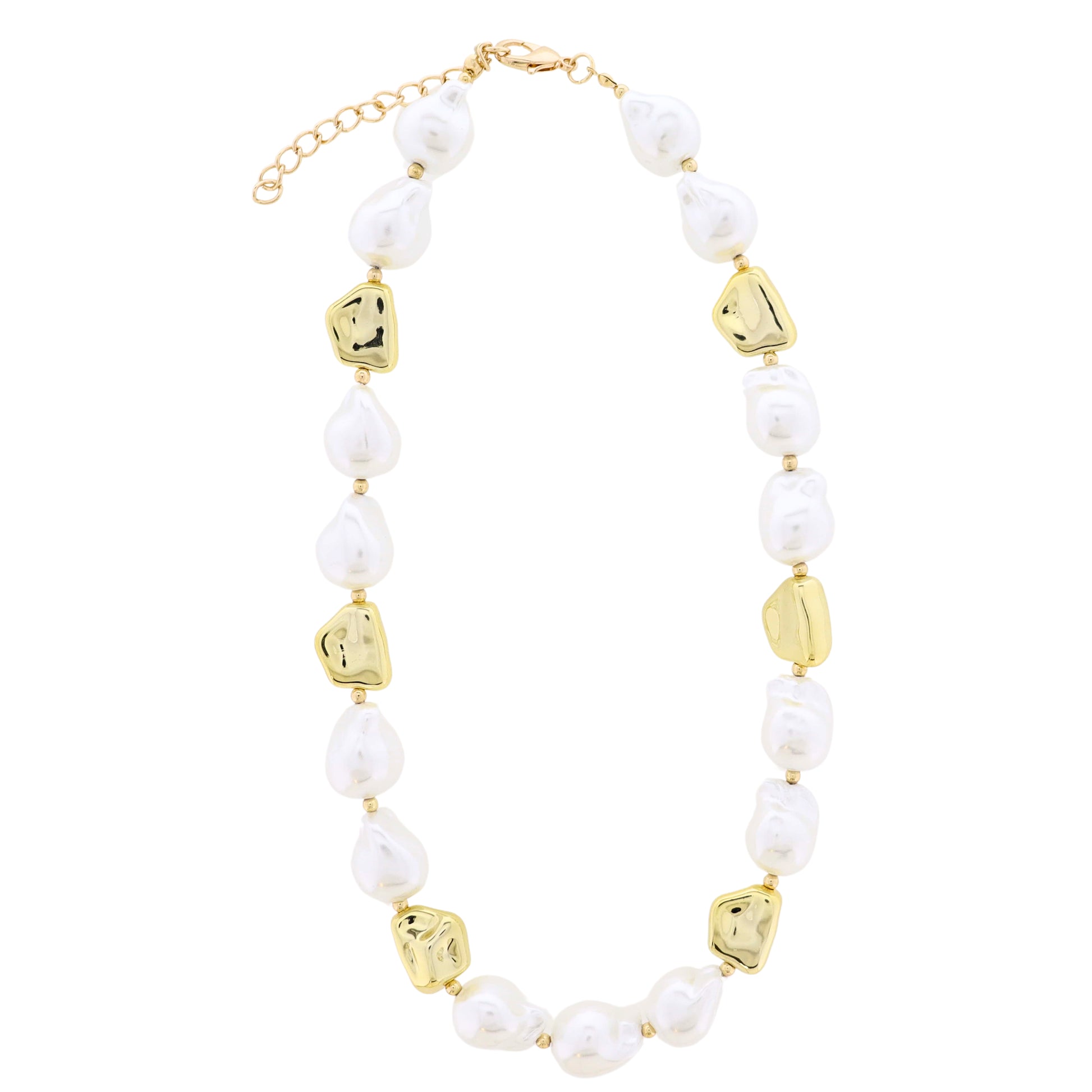 18K Gold Plated Large Gold & Pearl Beaded Necklace