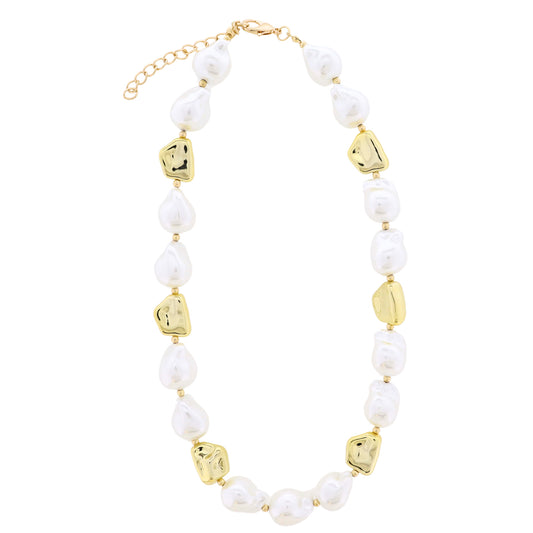18K Gold Plated Large Gold & Pearl Beaded Necklace