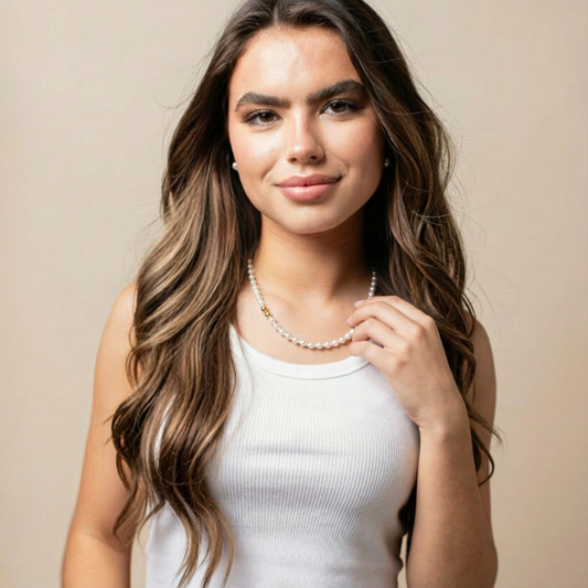 18K Gold Plated Gold,Pearl 4mm, 8mm Beaded Necklace