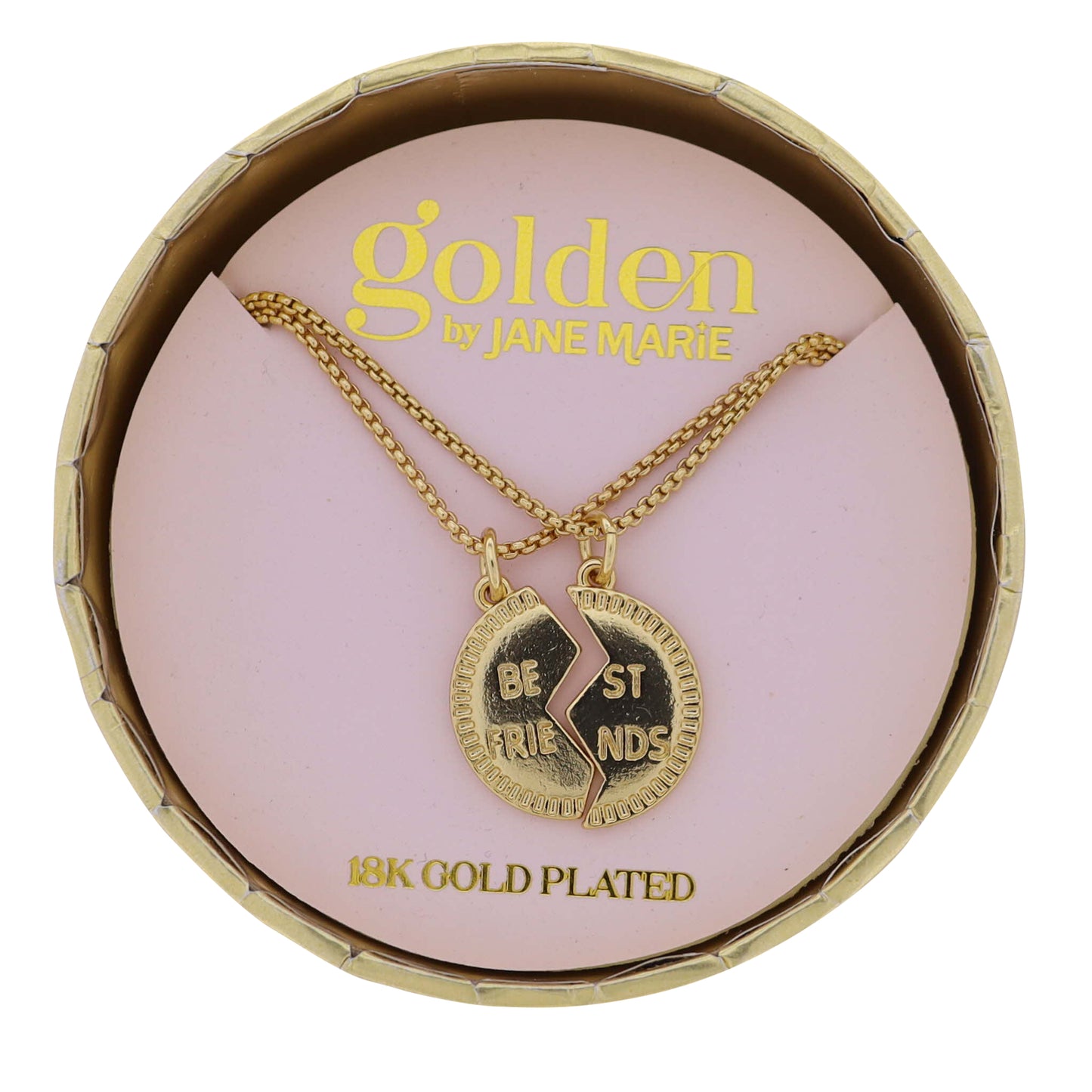 18K Gold Plated Round Box Chain Necklace with "Best Friends"s (2 Separate Necklaces)