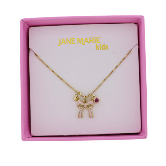 Kids Gold Box Chain Necklace with Pink Enamel Bow