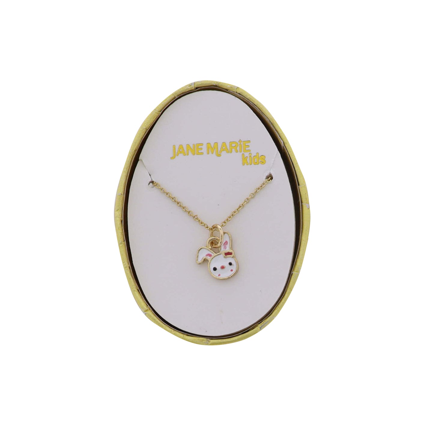 Kids White Bunny with Bow on Gold Rolo Chain Necklace