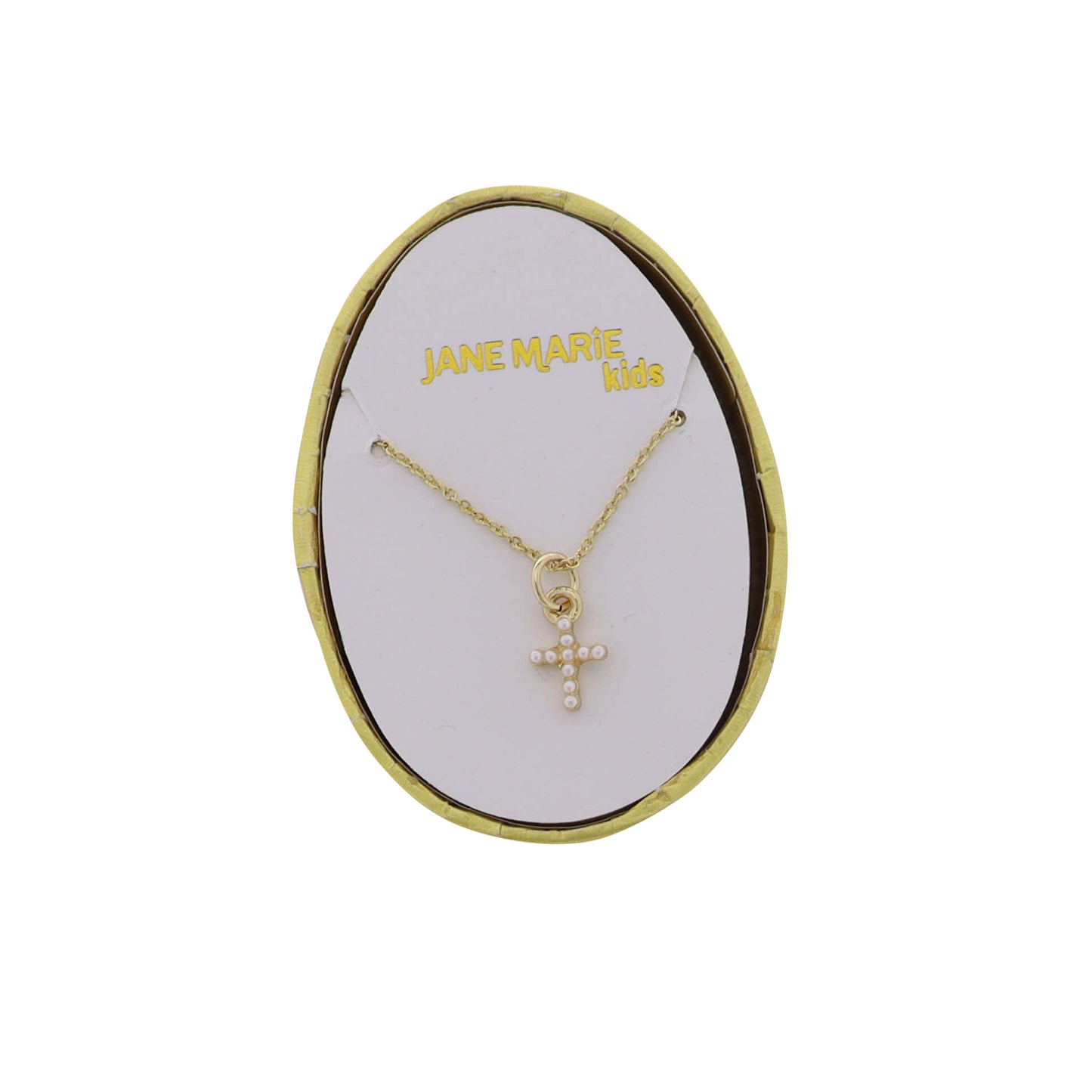 Kids Pearl Cross on Gold Rolo Chain Necklace