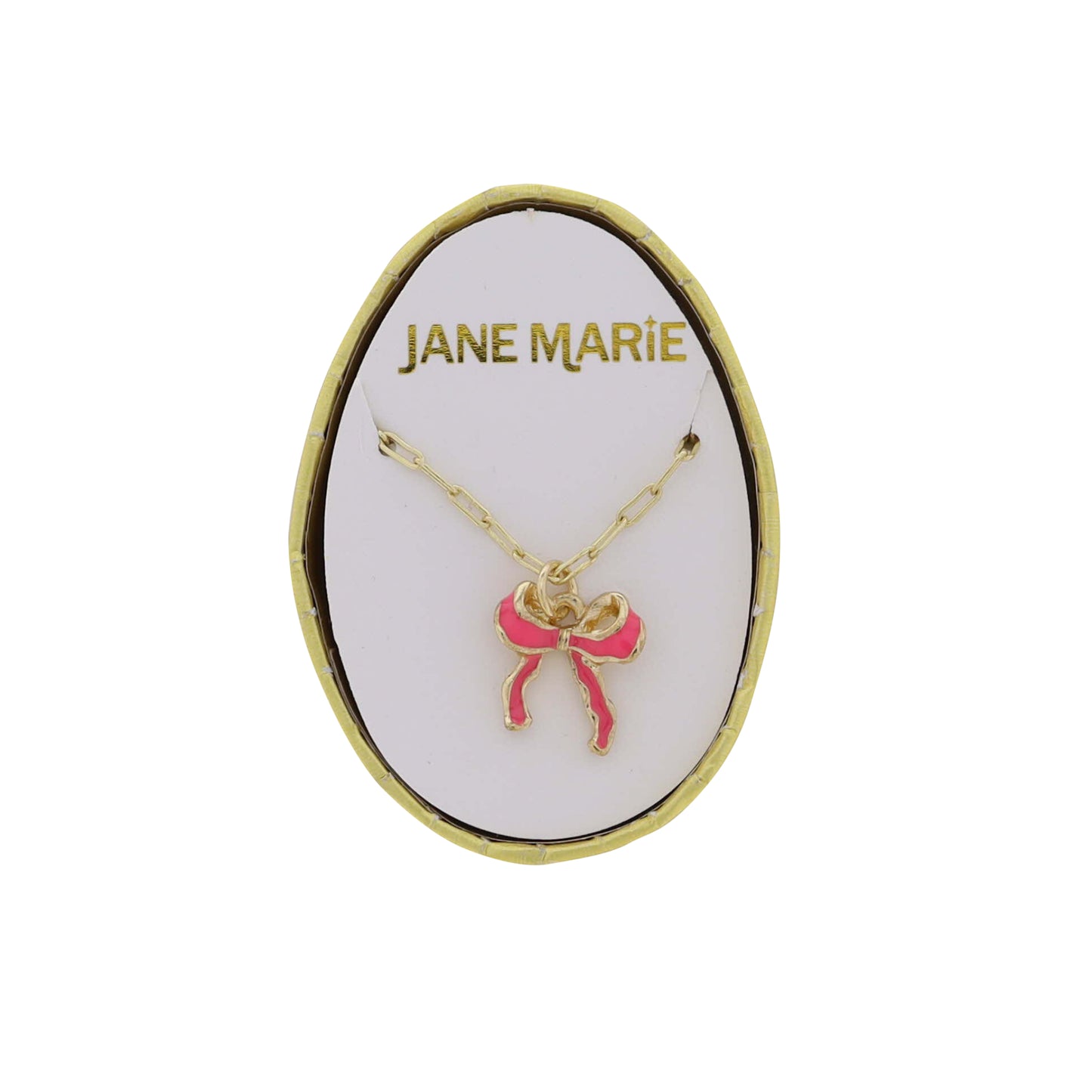 Pink Bow on Gold Paperclip Chain Necklace