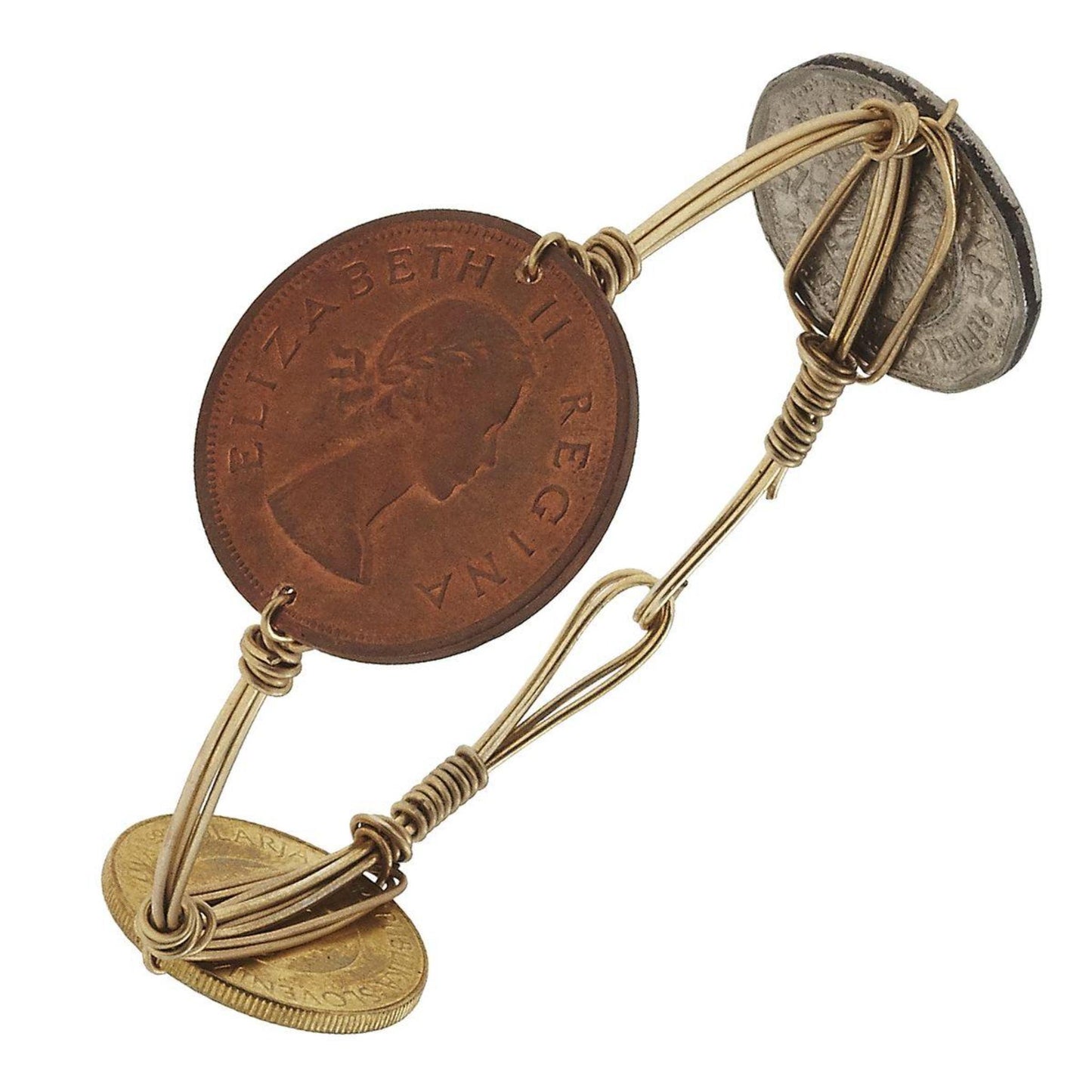 Antique Gold Wire Wrapped Bracelet with Tri-tone Coins