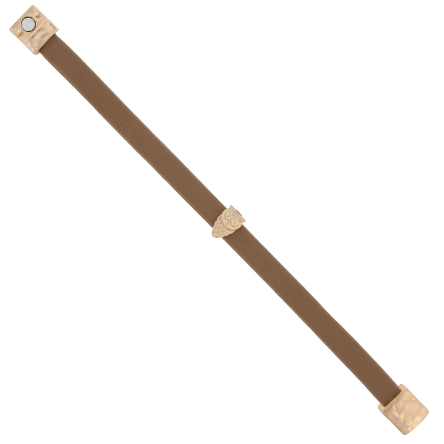 Kids Tan Leather Bracelet with Gold Owl