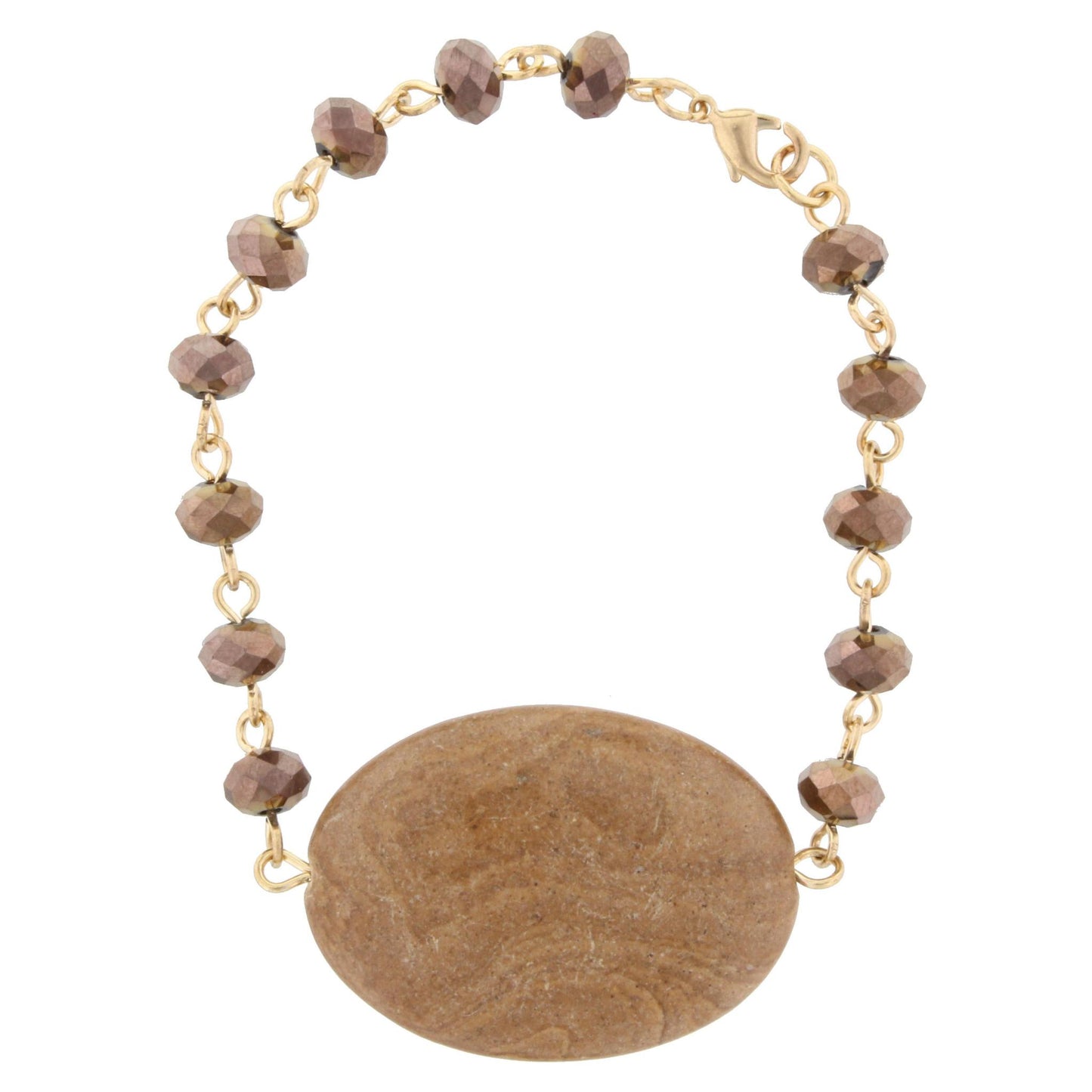 Bronze Faceted Beaded and Gold Linked Bracelet with Picture Jasper Stone