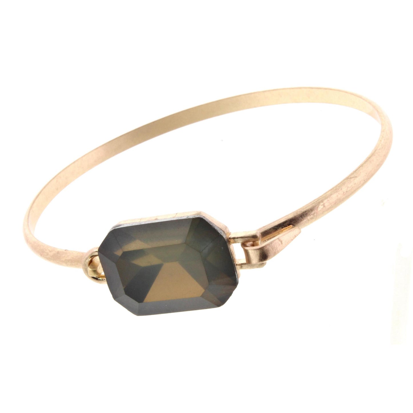 Gold Latch Bracelet with Large Grey Square Rhinestone
