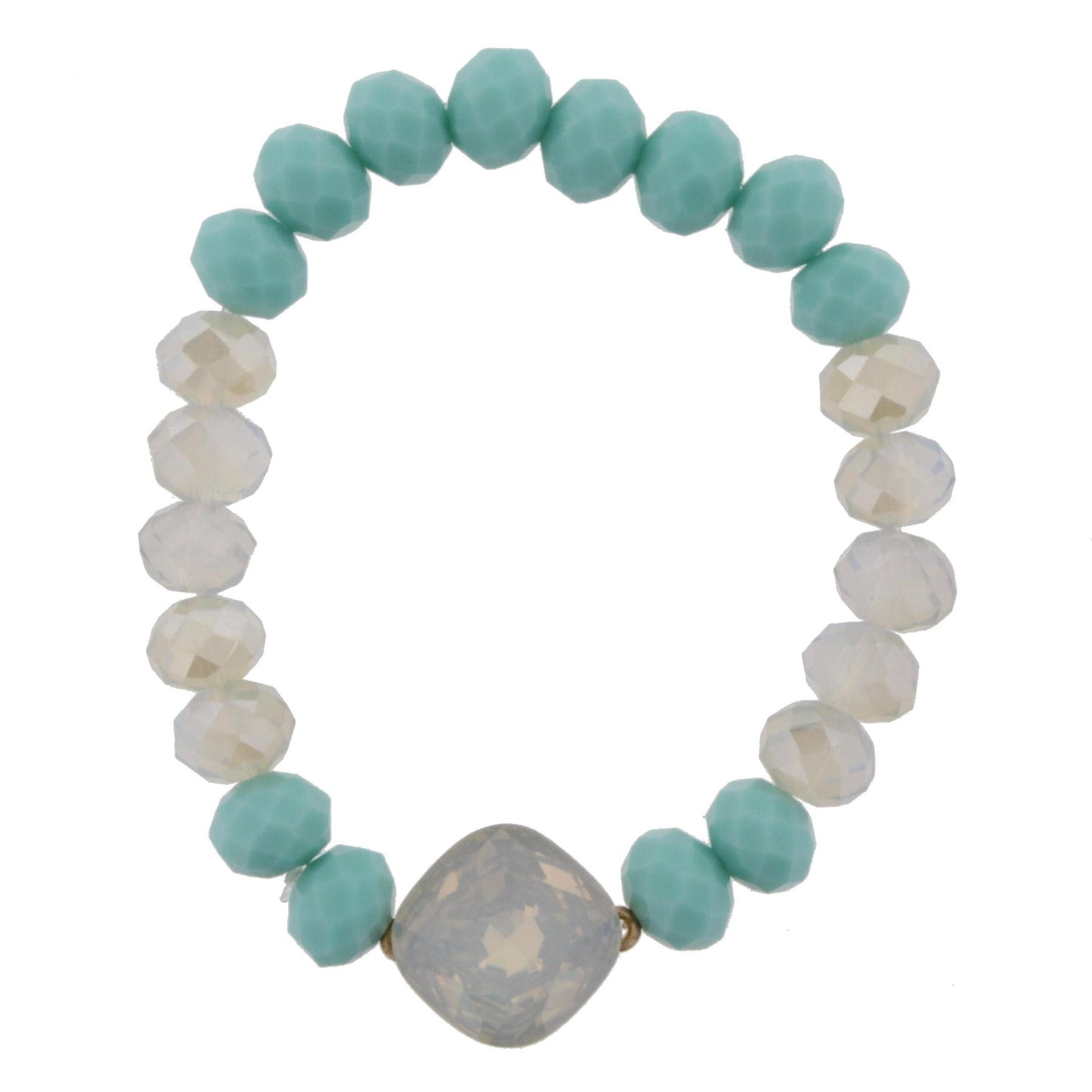 Mint and Opaque Opal Beaded Stretch Bracelet with Opal Rhinestone