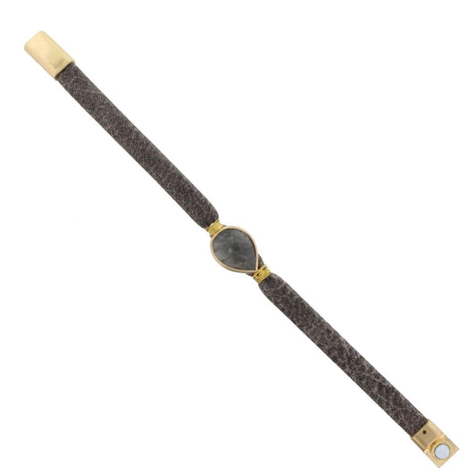Stone Grey Leather Bracelet with Grey Stone