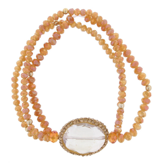 Sunset Beaded 3 Strand Stretch Bracelet with Pave Crystal