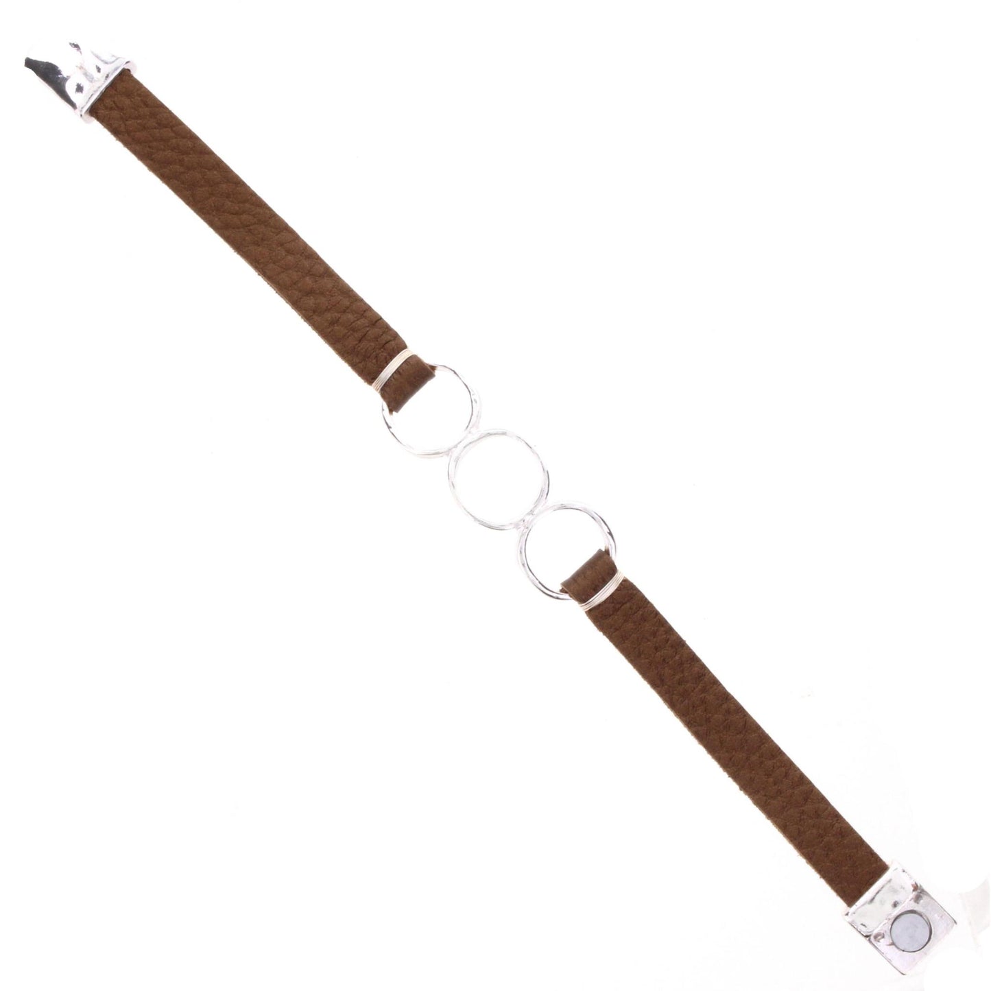 Bronze Leather Bracelet with 3 Silver Rings